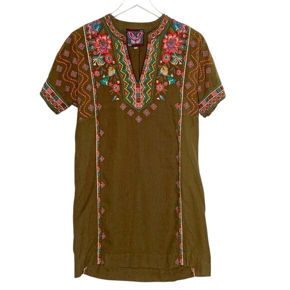 Johnny Was Dresses & Skirts - Johnny Was S Womens Linen Embroidered Brown Popover Dress Floral Boho